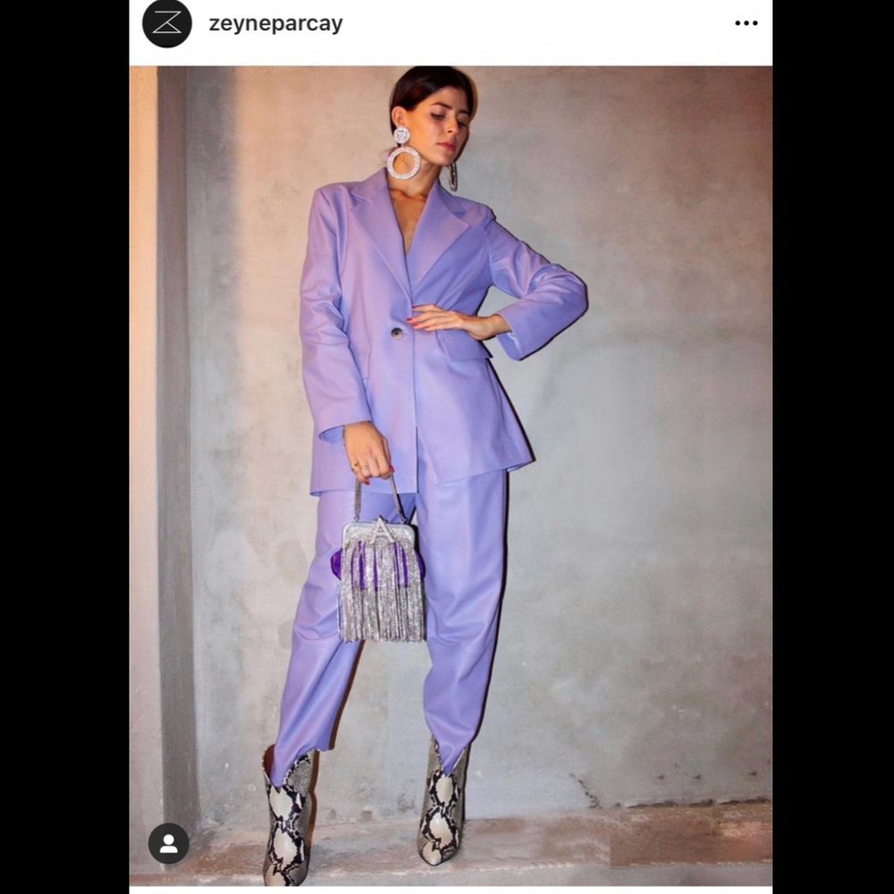 Zeynep Arcay Boyfriend Leather Jacket Lilac sz 34